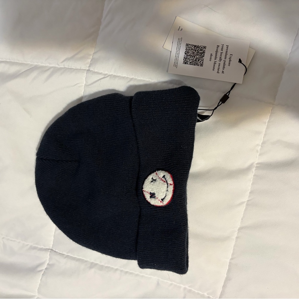 Navy Kids Knit Beanie with Smiley Patch